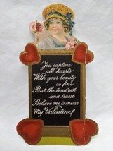 Antique 1900s Lady Holding Flowers Valentines Day Card - £31.57 GBP