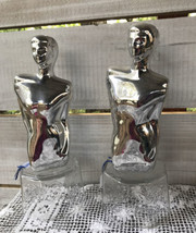 Pr. Signed Nude Male Torsos Chrome Ceramic? Glass 10.5&quot; Anthony Cardoso Tampa FL - £191.92 GBP