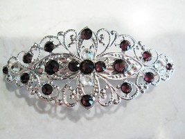 Silver filigree  hair clip barrette with purple crystals bridal hair clip - £13.50 GBP