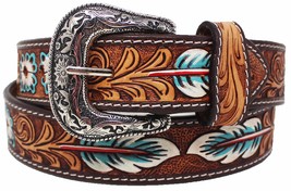 40  Western 1-1/2&quot; Wide Antique Floral Tooled Full-Grain Leather Belt 26RS07 - £45.94 GBP