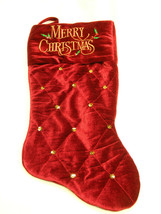 MAROON VELVET QUILT PATTERN CHRISTMAS STOCKING w/ &quot;MERRY CHRISTMAS&quot; EMBR... - £11.65 GBP