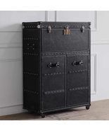 Vintage Industrial Steamer Trunk Bar Cabinet  American Style Leather-Wr... - $36,732.14 MXN