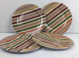 Set 4 Melamine Plates Colorful Striped Fall Red Orange Green Color 11&quot; Outdoor - £32.14 GBP