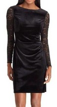 Womens Dress Party Formal Chaps Velvet Long Sleeve Lace Shift Black $110... - £38.92 GBP