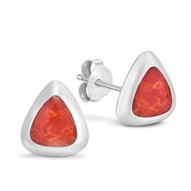 Chic Geometry Triangle Shape Red Coral Disc Sterling Silver Stud Earrings - £10.84 GBP
