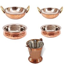 Copper Serveware 2Handi Bowl 2Kadai 1Bucket Dinner - £77.96 GBP