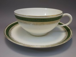 Antique William Guerin Limoges Tea Cup Saucer Set Green Gold France - £9.34 GBP