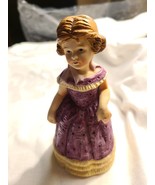 Vintage 1980 Enesco Bisque Girl Figurine Collector Dinner Bell  Purple D... - $9.49