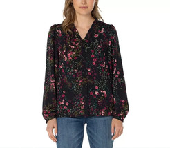 Well Worn Women&#39;s Plus Size 3X Black Floral Long Sleeve Blouse Top NWT - £9.71 GBP