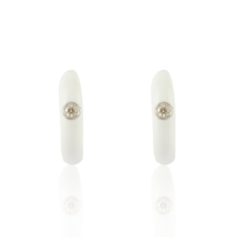14K White Gold Enamel Huggie Hoop Diamond Earrings - £807.08 GBP
