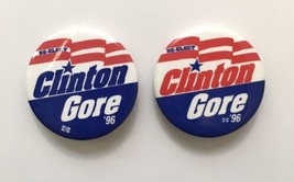 Lot of 2 Re-Elect Bill Clinton Al Gore 1996 campaign pin button political 1.75&quot; - £8.59 GBP