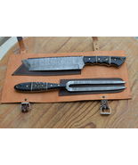 vintage handmade damascus knife and fork set BBQ set 4941 - £66.88 GBP