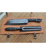 vintage handmade damascus knife and fork set BBQ set 4941 - $1,591.20 MXN