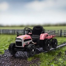 Ride on Tractor with Trailer,12V Battery Powered Electric Tractor Toy w/R. Ctrl - £120.39 GBP