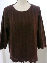 NWT New Womens XL 1X Ryllace Plus 100% Cashmere Sweater Dark Red Scalloped Soft  - £177.49 GBP