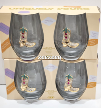 Uniquely Yours Western Cowgirl Boots Bling Rhinestone Stemless Wine Glasses S/4 - $79.19