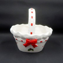 Lefton Christmas Holiday Holly Berry Handled Basket Hand-Painted White R... - £11.98 GBP