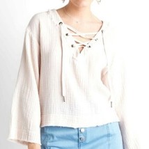 Anthropologie Cloth &amp; Stone Gauze Wide Sleeve Lace Up V Neck Peasant Top... - $19.24