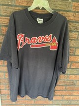 Atlanta Braves Shirt Large 2001 Navy Red Baseball MLB Chipper Jones 10 Short Slv - £8.94 GBP
