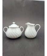 Wedgwood Candlelight White Swirl Cream And Covered Sugar Set Vtg Discont... - $37.39