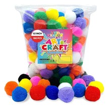 Wau Craft Pom Pom Balls - 100Pcs 1.5 Inch Multicolored Large Pompoms For... - £15.70 GBP