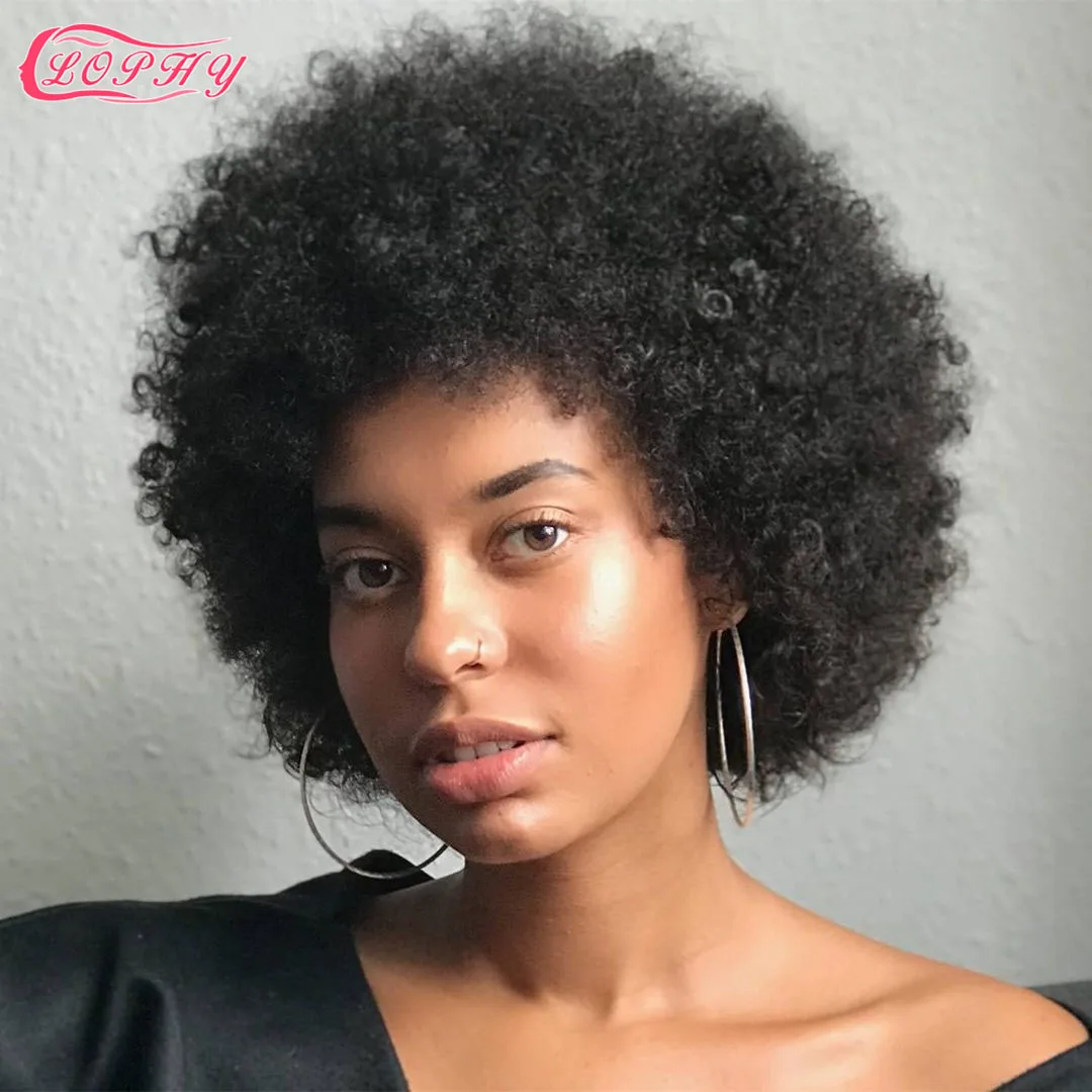 Short  Afro Kinky Curly Human Hair Wigs Full Machine Made Wig Bob Curly Wig - £25.07 GBP+