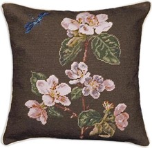 Throw Pillow Needlepoint Apple Blossom 18x18 Wool Down Insert Cotton Velvet - $299.00