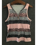 Tank Top Womens Size L Multicolor Striped Pull Over/ 1/4 Button Unbranded - $12.41 CAD
