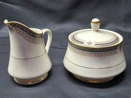 MIKASA GRANDE IVORY Creamer &amp; Sugar Bowl + Lid TROPEZ Shades Of Gray Flo... - $26.38