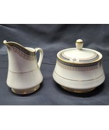 MIKASA GRANDE IVORY Creamer &amp; Sugar Bowl + Lid TROPEZ Shades Of Gray Flo... - $26.38