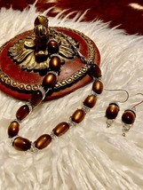 &quot;Reinvented&quot; Vintage Brown Glass Cabochons with Rhinestones Choker and Earrings - £26.10 GBP