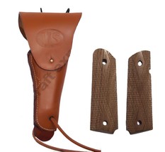 WW2 US Army .45 Hip M1911 Colt Tan Holster with walnut Wood Colt Grip (COMBO) - £30.32 GBP