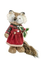 Winter Straw Dressed Girl Fox Figure Christmas Decor 11 inch In Hand - £34.89 GBP