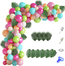Tropical Balloons Arch Garland Kit 124Pcs , Green Hot Pink Rose Gold Confetti Ba - £19.41 GBP