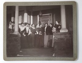 Antique Photo on Board Lovely Young Ladies Standing on Porch Victorian Era - £15.99 GBP