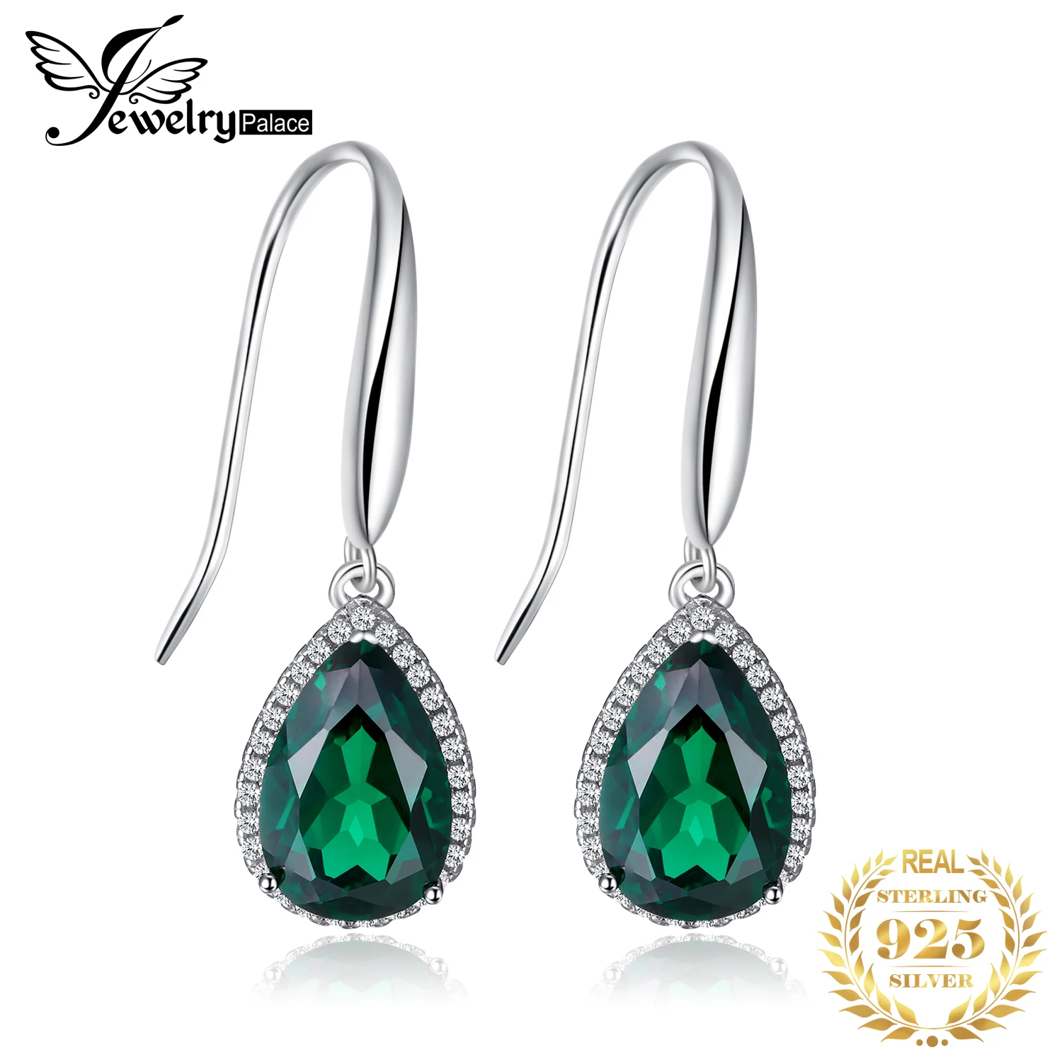 Pear 5.4ct Simulated Nano Emerald 925 Sterling Silver Dangle Drop Earrings for W - £31.26 GBP