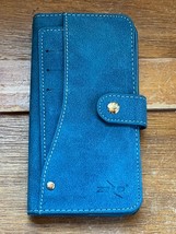 Vintage Faux Blue Leather w White Stitched iPhone or Android Phone Case w Credit - £7.44 GBP