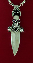 STAR KNIGHTS Sterling Silver Cross Skull Dagger Pendant Heavy Rocker Biker  - £204.45 GBP