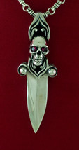 STAR KNIGHTS Sterling Silver Cross Skull Dagger Pendant Heavy Rocker Biker  - $260.00