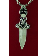 STAR KNIGHTS Sterling Silver Cross Skull Dagger Pendant Heavy Rocker Biker  - £207.07 GBP