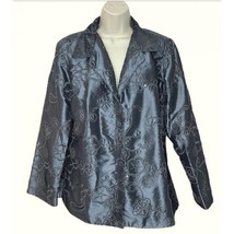 NWT Susan Graver Metallic Blue Dressy Jacket Soutache Embroidery Sequins M - £27.52 GBP