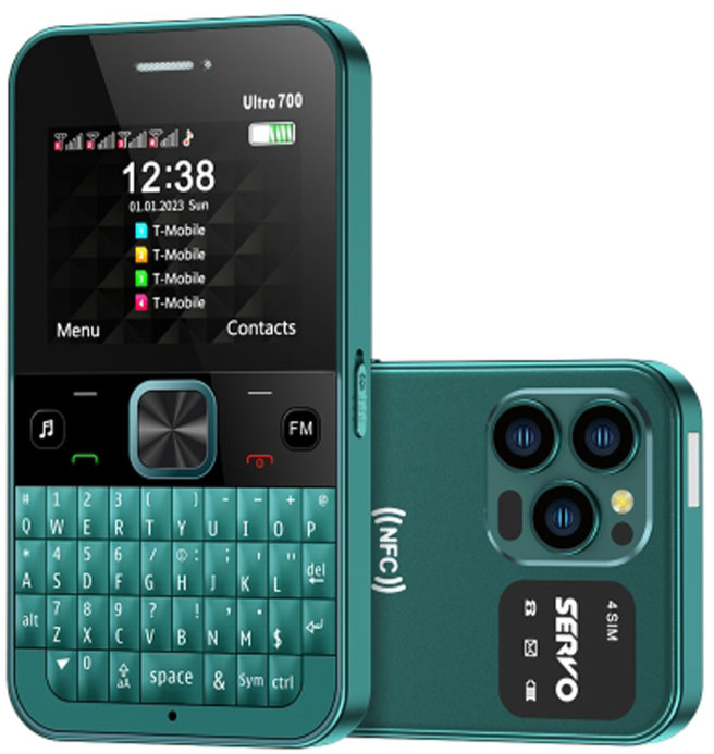 SERVO U700 Quad Sim Cards 58 Full Key 2.4" Nfc Flashlight Gsm Mobile Phone Green
