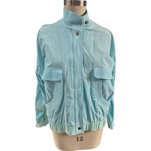 Vintage 80s 90s Aqua Blue 100% Cotton Jacket Unique Swirl Accents Women  L - $28.00