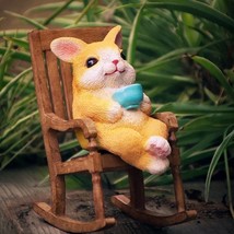 Micro Rabbit Chairs Carving, Miniature Rabbit, Animal Figurine, Tiny Lit... - $42.48