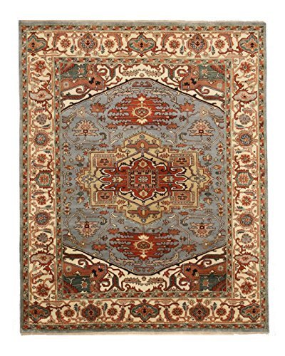 EORC SHT38BL8X10 Hand-Knotted Wool Serapi Rug, 8' x 10', Blue - £1,281.96 GBP