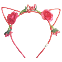 Charm Cat Ear Floral Flower Headband Kitten Halloween Hair Band Costume - Red - £3.55 GBP