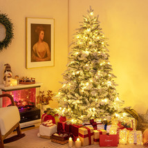 6 FT Pre-lit Xmas Tree Snow Flocked Christmas Tree w/ 260 LED Lights &amp; 1... - $169.99