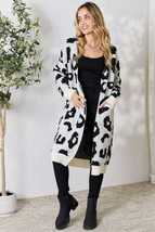 BiBi Ivory Leopard Open Front Stretchy Long Sleeve Cardigan - £27.52 GBP