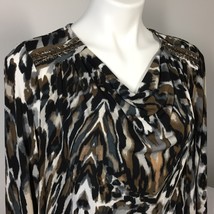 Susan Graver Artisan Large Top Beaded Shoulders Leopard Animal Print 3/4... - £12.72 GBP