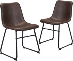 CangLong Mid Century Modern Style PU Dining Chairs with Black Metal Base Faux - £115.09 GBP